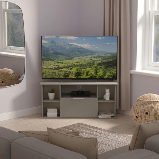 Plymouth Corner Corner TV Unit Grey 5 Shelves 1 Drawer 110cm