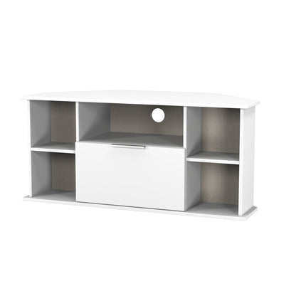 Plymouth Corner Corner TV Unit White 5 Shelves 1 Drawer 110cm
