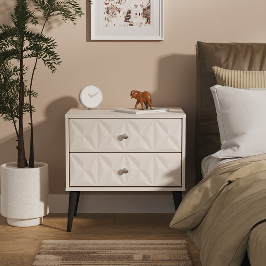 Pixel Side Table Off-white 2 Drawers 58cm