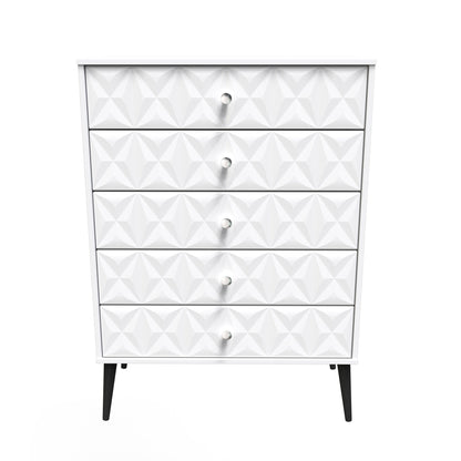 Pixel Tall Chest of Drawers White 5 Drawers 77cm