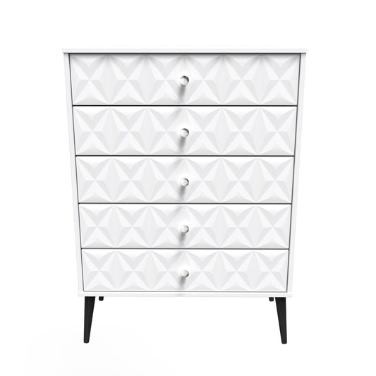 Pixel Tall Chest of Drawers White 5 Drawers 77cm