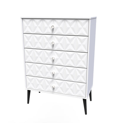 Pixel Tall Chest of Drawers White 5 Drawers 77cm