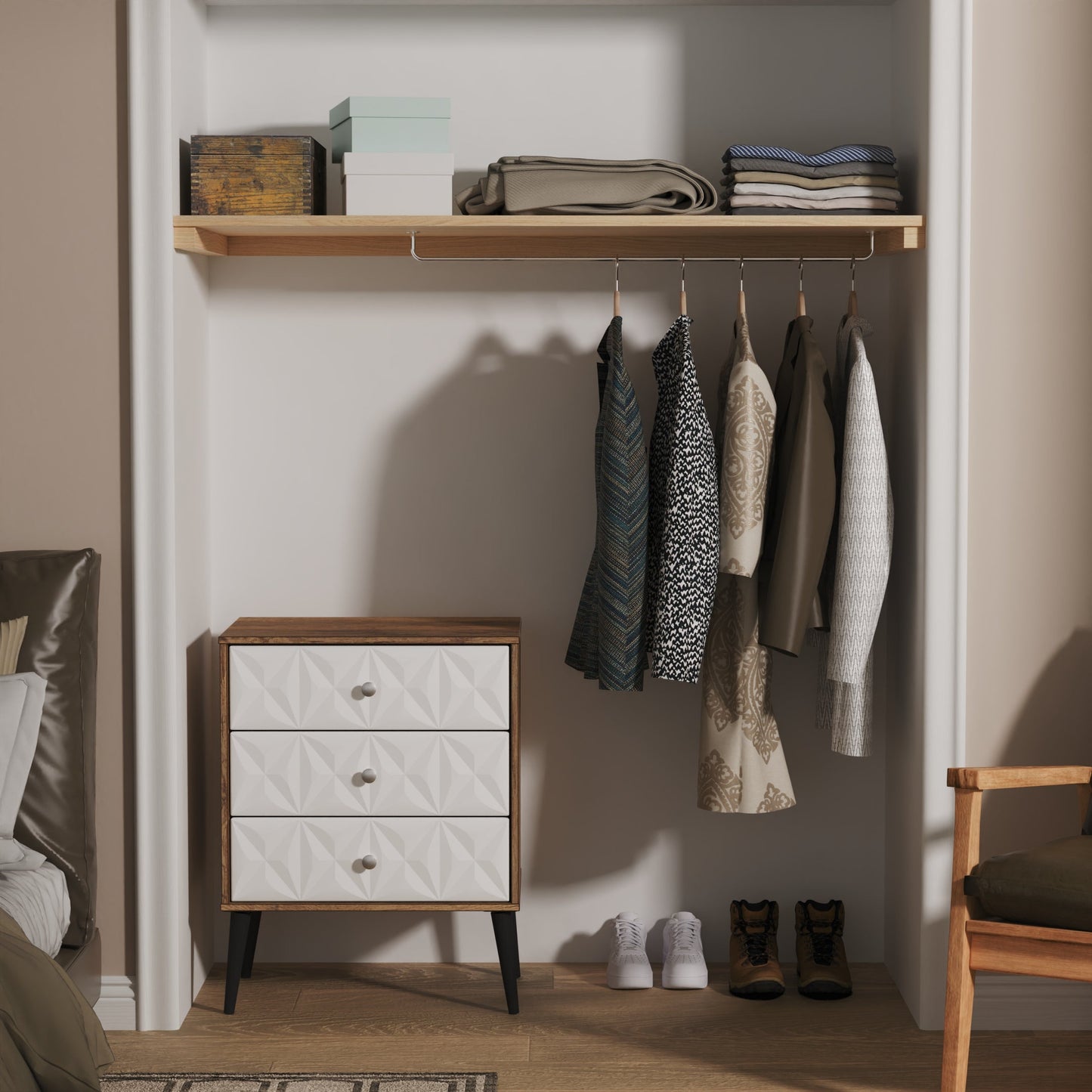 Pixel Chest of Drawers White & Vintage Oak 3 Drawers 58cm