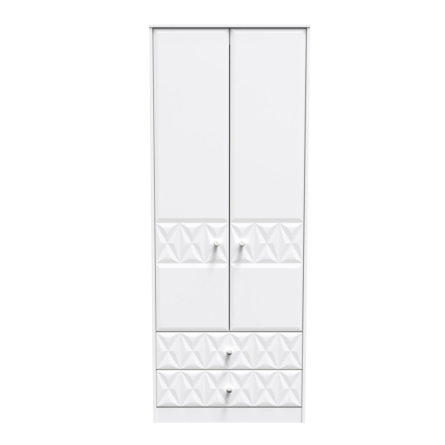 Pixel Tall Wardrobe White 2 Doors 2 Drawers 77cm