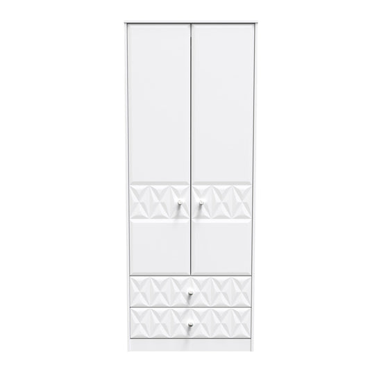 Pixel Tall Wardrobe White 2 Doors 2 Drawers 77cm