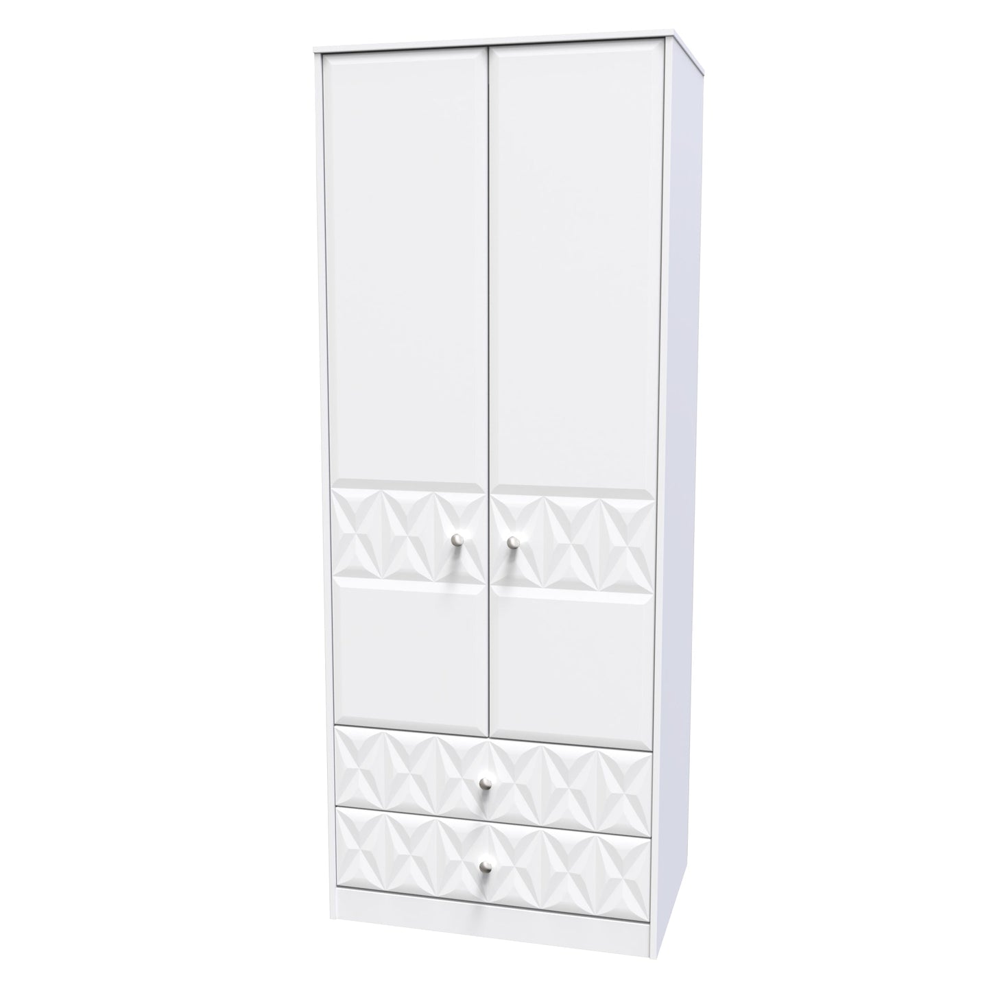 Pixel Tall Wardrobe White 2 Doors 2 Drawers 77cm