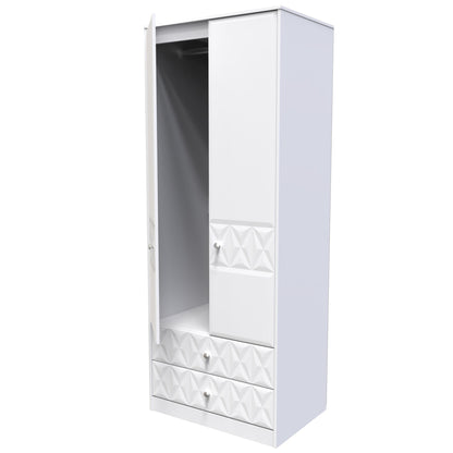 Pixel Tall Wardrobe White 2 Doors 2 Drawers 77cm