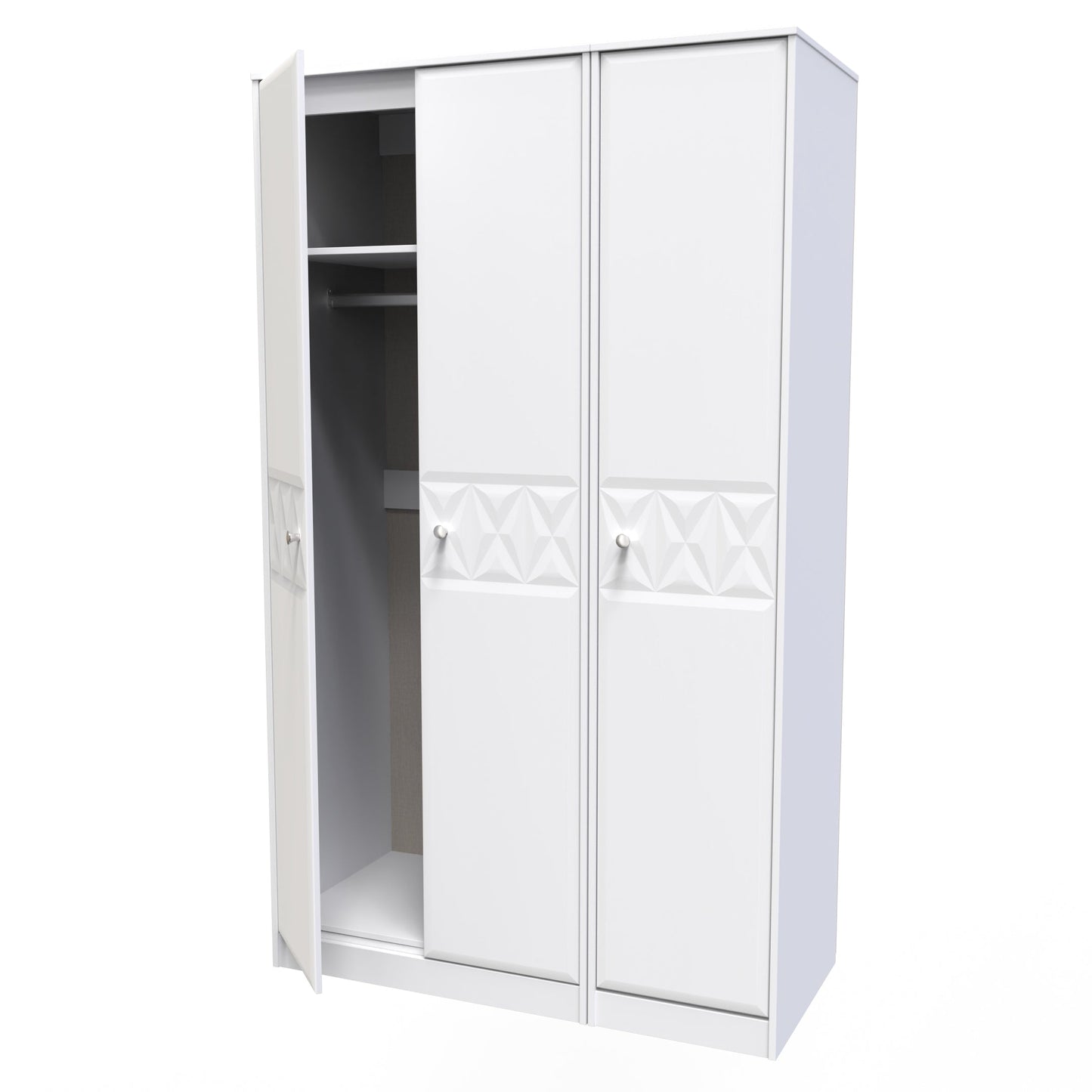 Pixel Tall Wardrobe White 3 Doors 1 Shelf 116cm
