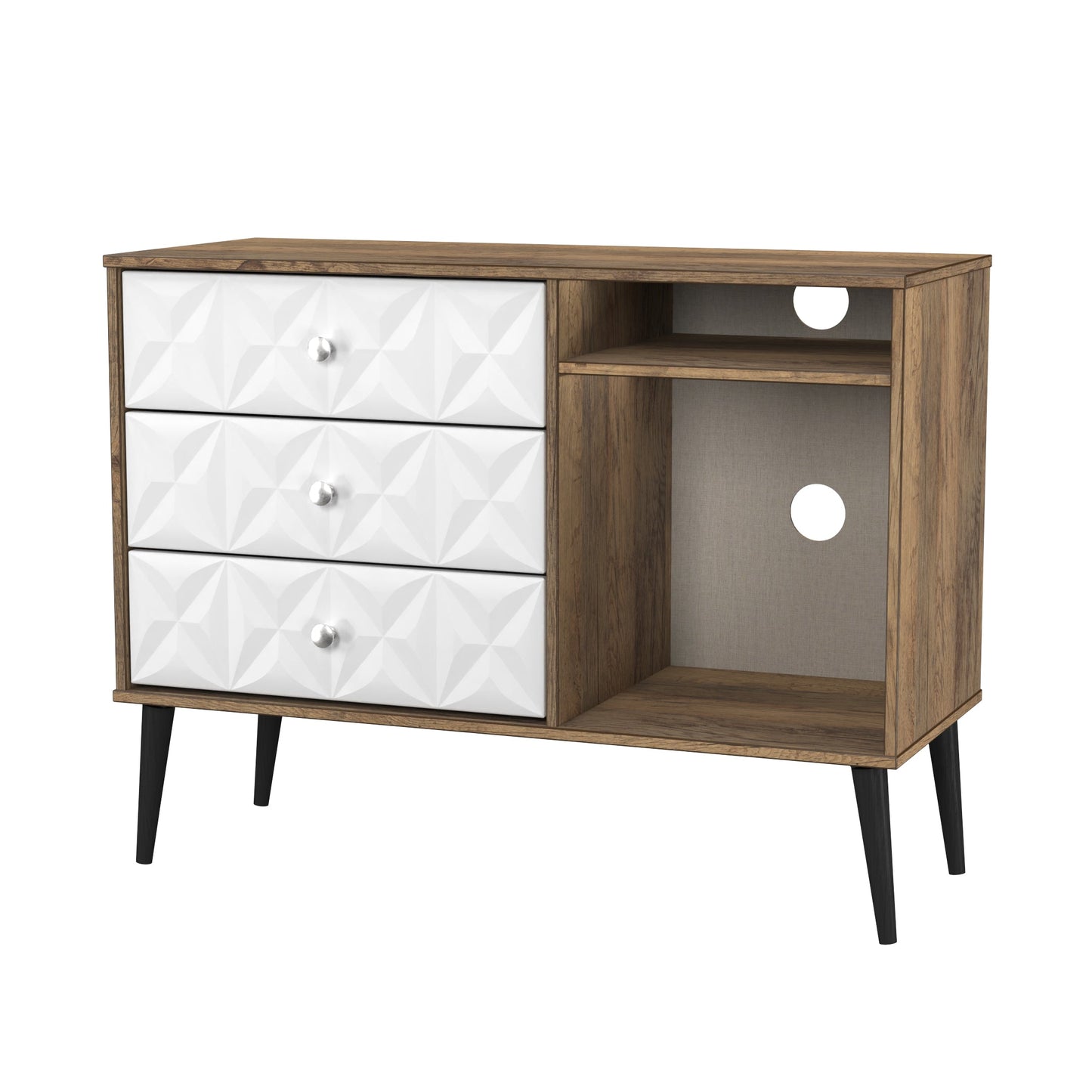 Pixel TV Unit White & Vintage Oak 2 Shelves 3 Drawers 97cm