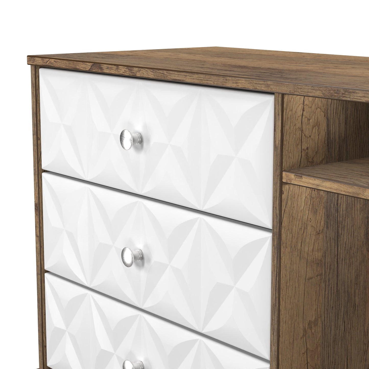 Pixel TV Unit White & Vintage Oak 2 Shelves 3 Drawers 97cm