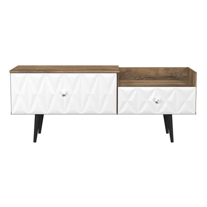 Pixel TV Unit White & Vintage Oak 2 Drawers 128cm