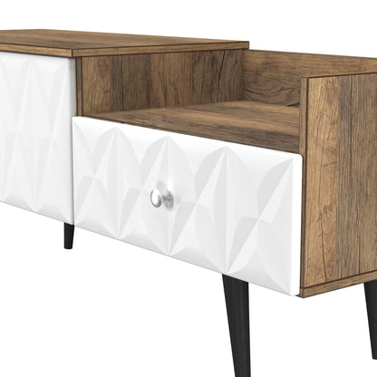 Pixel TV Unit White & Vintage Oak 2 Drawers 128cm