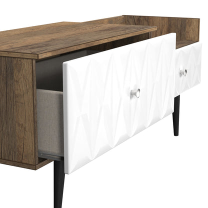 Pixel TV Unit White & Vintage Oak 2 Drawers 128cm