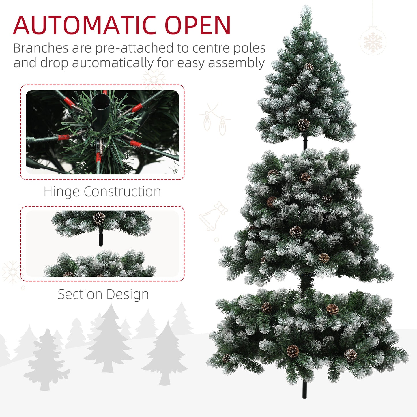6ft Pinecone Christmas Tree Artificial - White Frosted Green  774 Tips