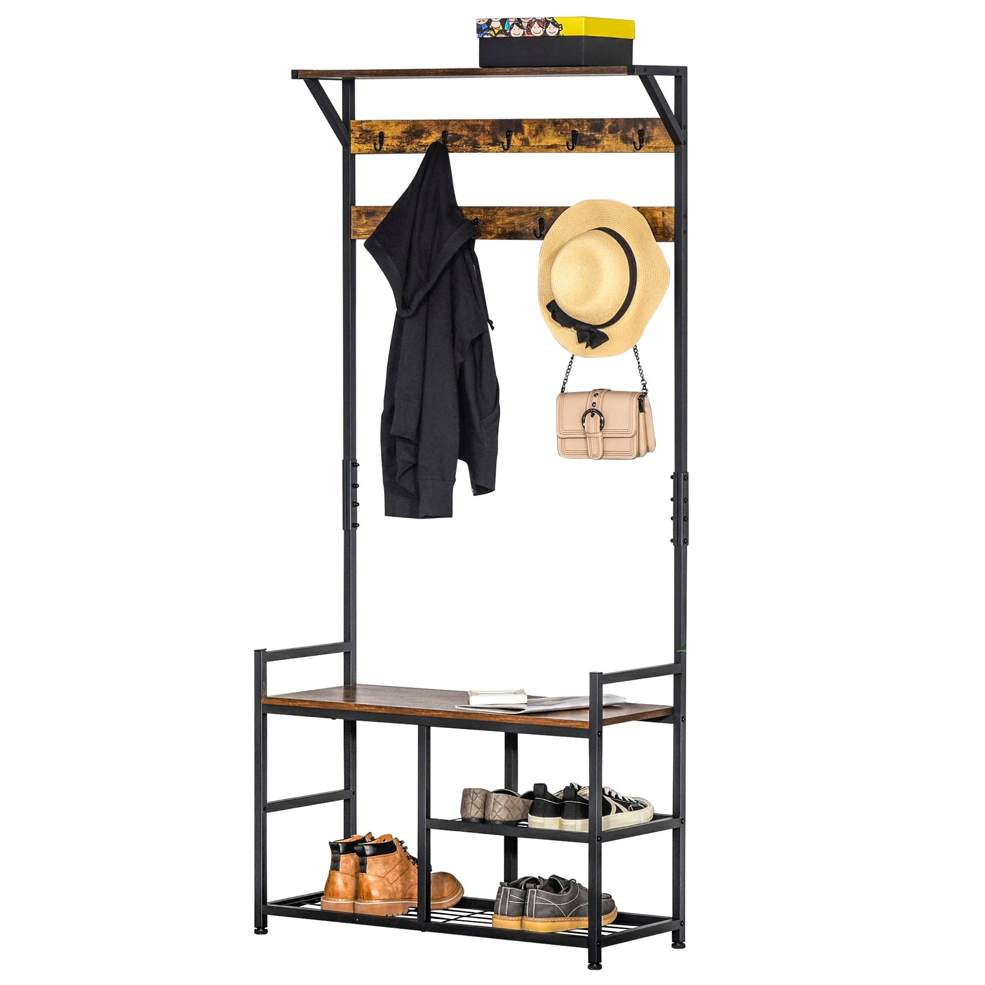 Coat Rack Stand Shoe Storage Bench with Hooks Shelves 180cm only
