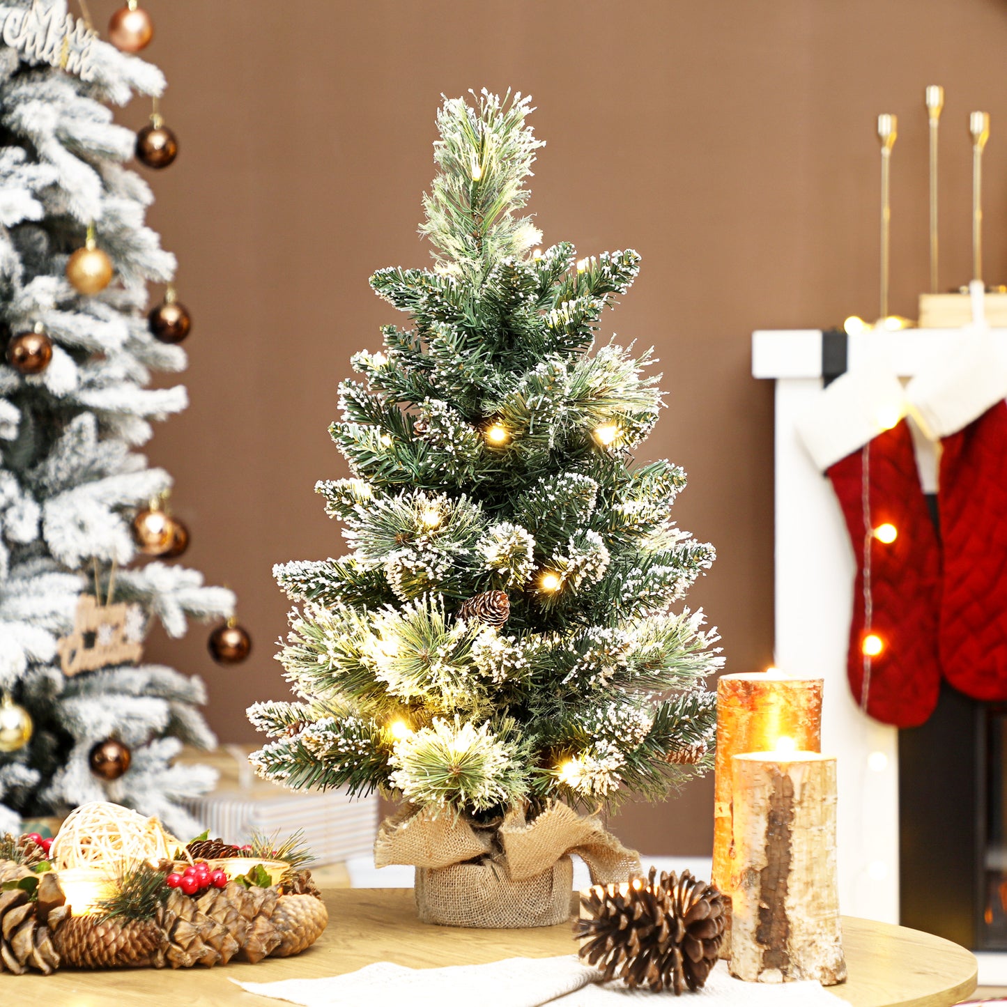 2ft Prelit Christmas Tree Artificial - White Frosted Green Ornament Warm White 64 Tips