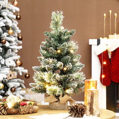 2ft Prelit Christmas Tree Artificial - White Frosted Green Ornament Warm White 64 Tips