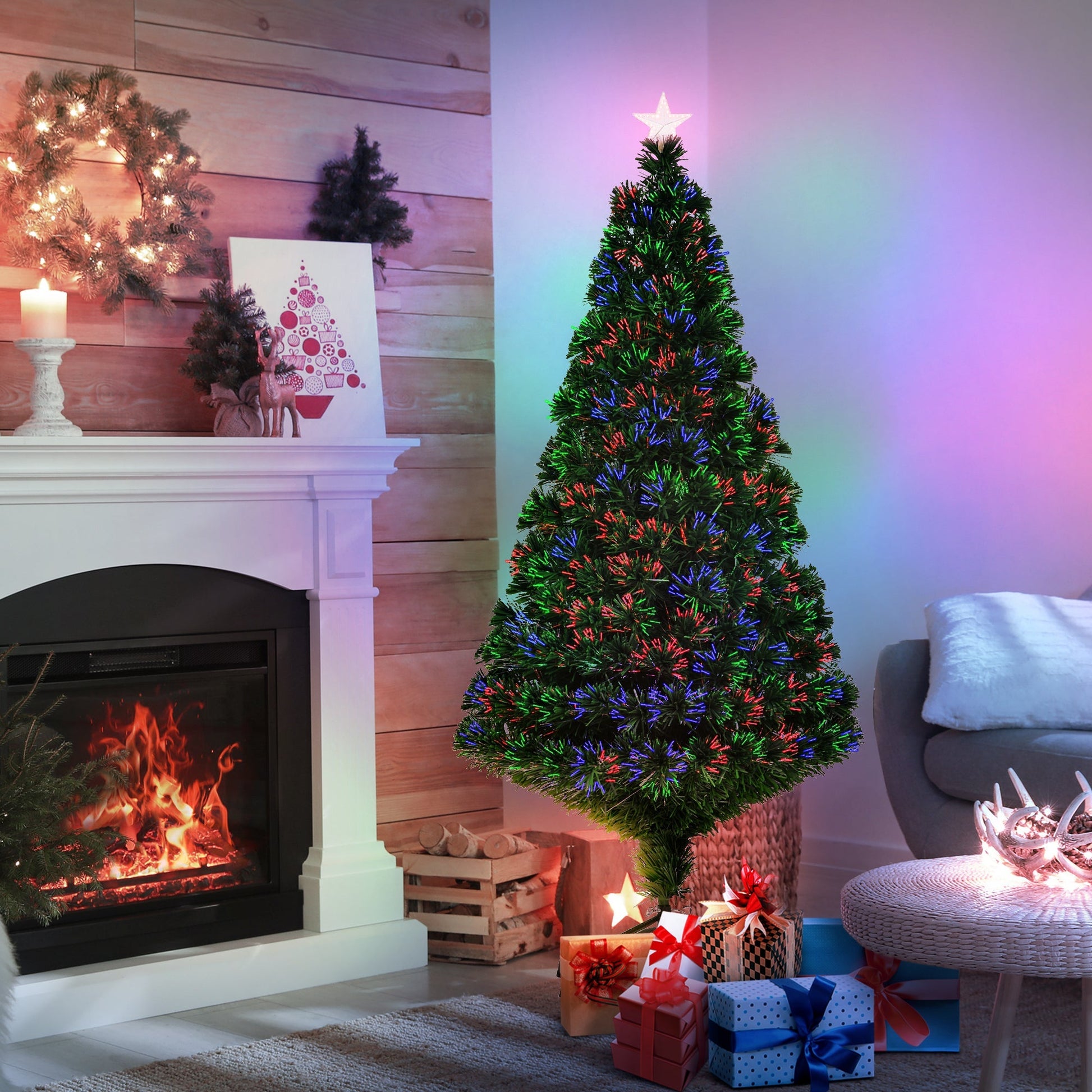 5 Foot Pre-Lit Fibre Optic Artificial Christmas Tree Holiday Xmas Décor with Tree Topper Multi-Colour Primary Image