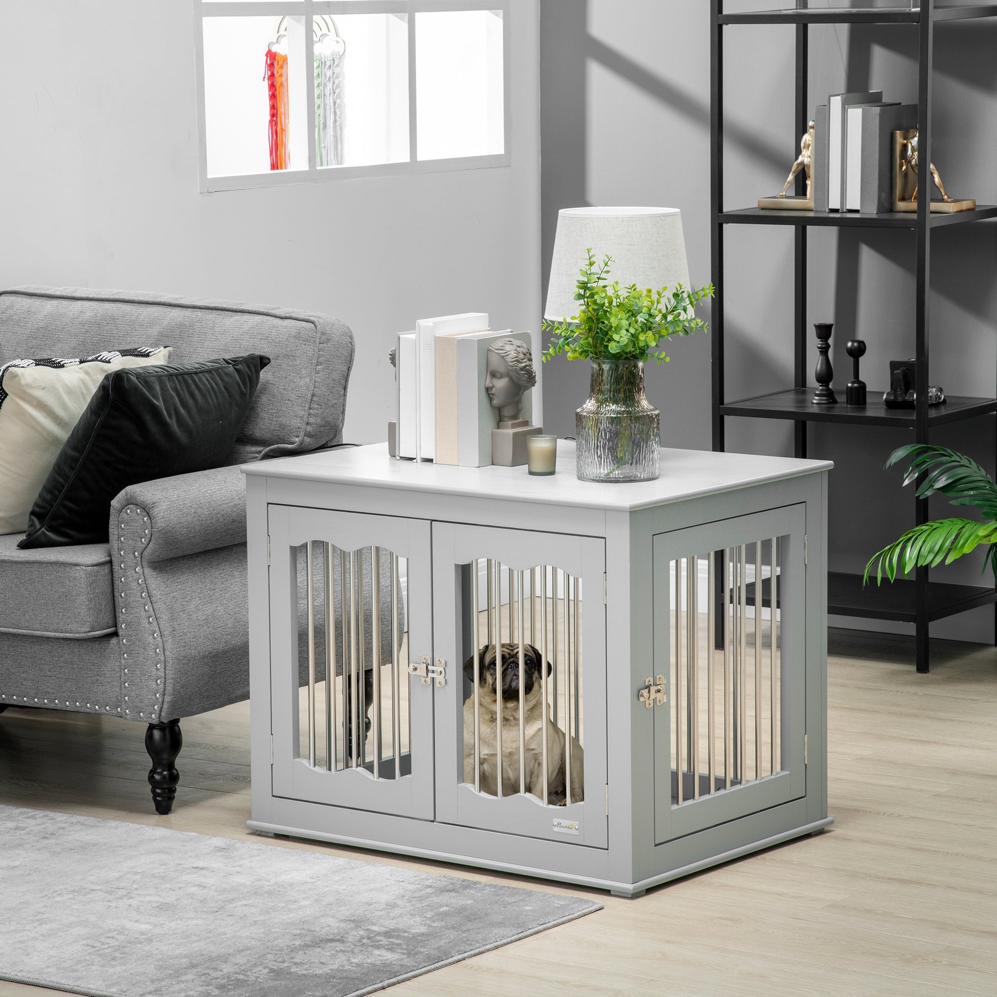 PawHut Dog Crate End Table Furniture Style Dog Cage w Three Doors only 134.99