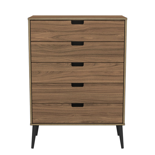 Shanghai B Tall Chest of Drawers Dark Walnut 5 Drawers 77cm