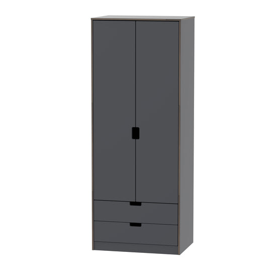 Shanghai B Tall Wardrobe Dark Grey 2 Drawers 77cm