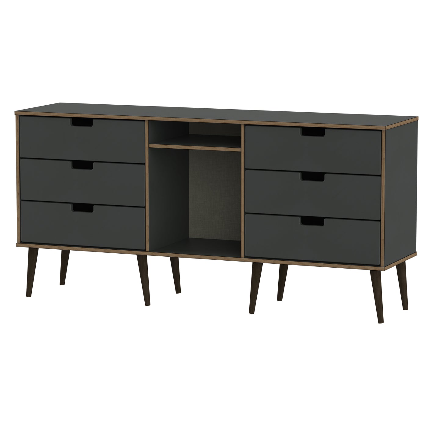 Shanghai B Large Sideboard Dark Grey 6 Drawers 152cm