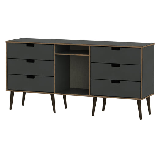Shanghai B Large Sideboard Dark Grey 6 Drawers 152cm