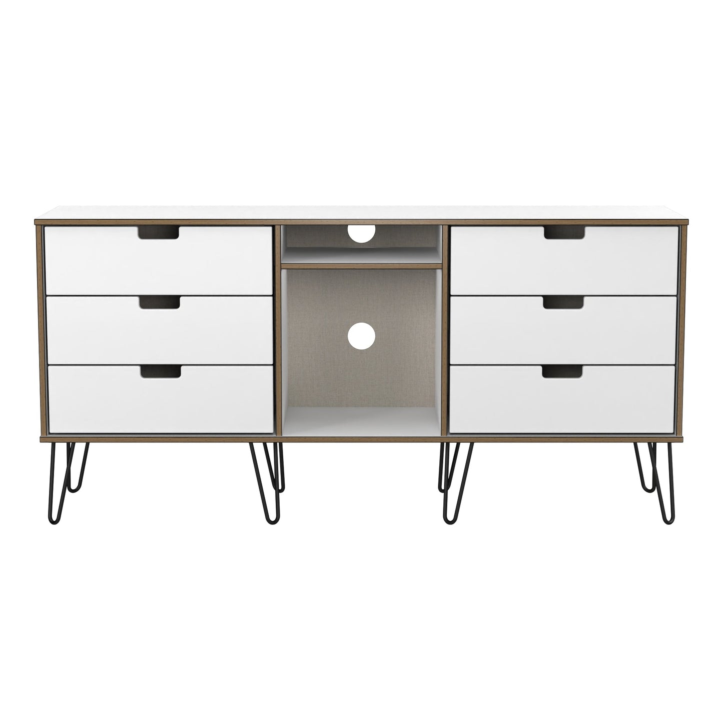 Shanghai C Large Sideboard White 2 Shelves 6 Drawers 152cm