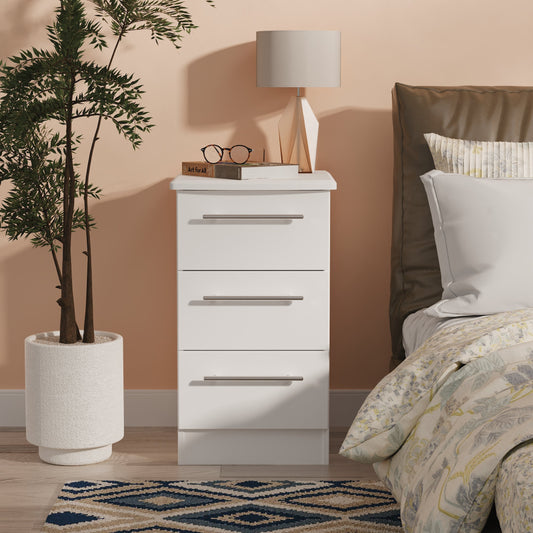 Sherwood Bedside Table White 3 Drawers 40cm