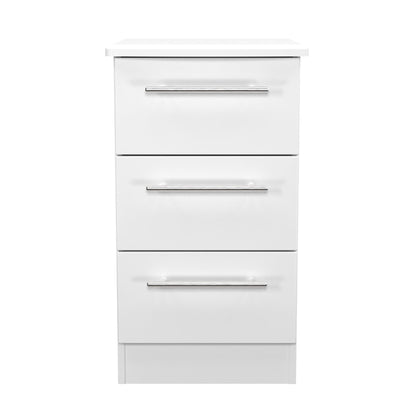 Sherwood Bedside Table White 3 Drawers 40cm