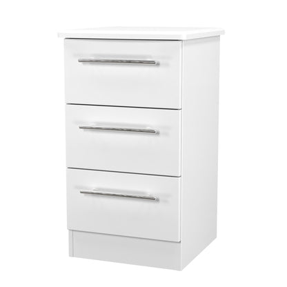 Sherwood Bedside Table White 3 Drawers 40cm