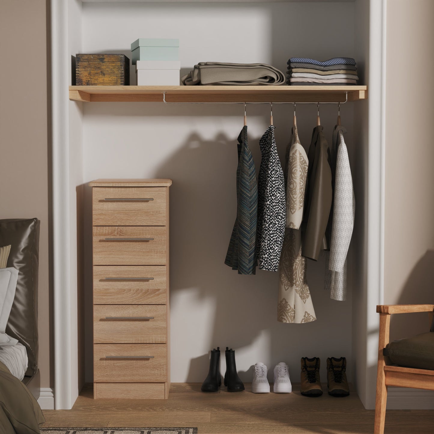 Sherwood Tall Tallboy Light Oak 5 Drawers 40cm
