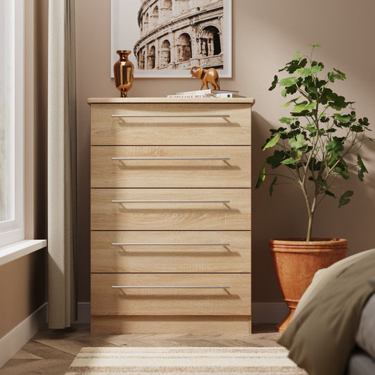 Sherwood Tall Chest of Drawers Light Oak 5 Drawers 77cm