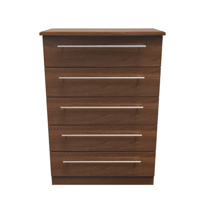 Sherwood Tall Chest of Drawers Walnut 5 Drawers 77cm