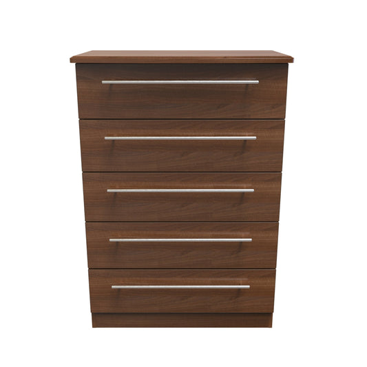 Sherwood Tall Chest of Drawers Walnut 5 Drawers 77cm