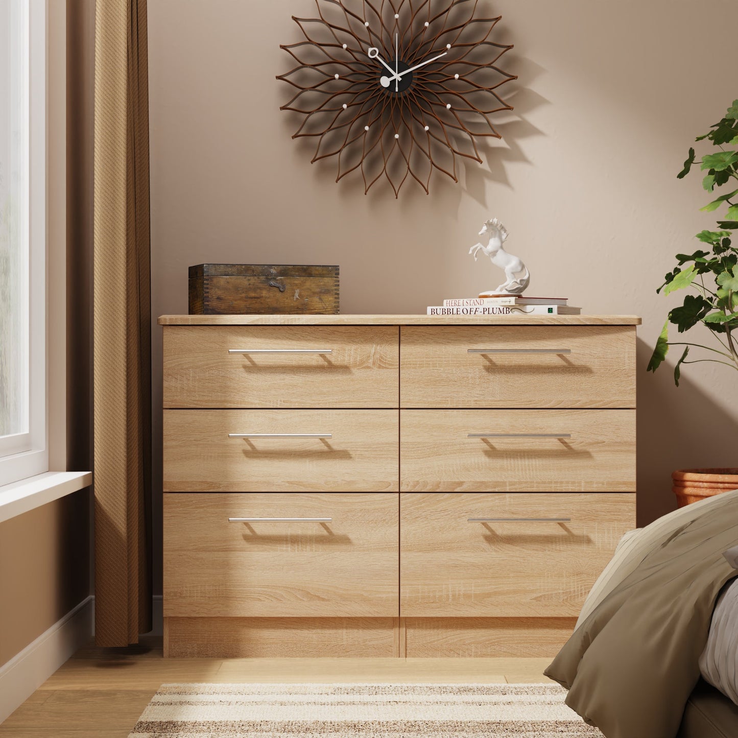 Sherwood Large Chest of Drawers Light Oak 6 Drawers 112cm