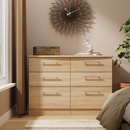 Sherwood Large Chest of Drawers Light Oak 6 Drawers 112cm