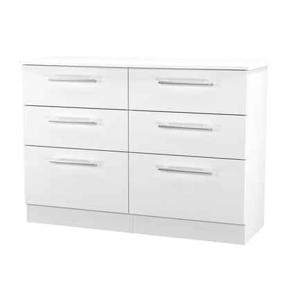 Sherwood Large Chest of Drawers White 6 Drawers 112cm
