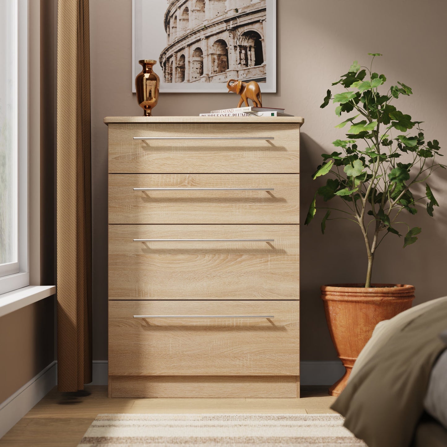 Sherwood Tall Chest of Drawers Light Oak 4 Drawers 77cm