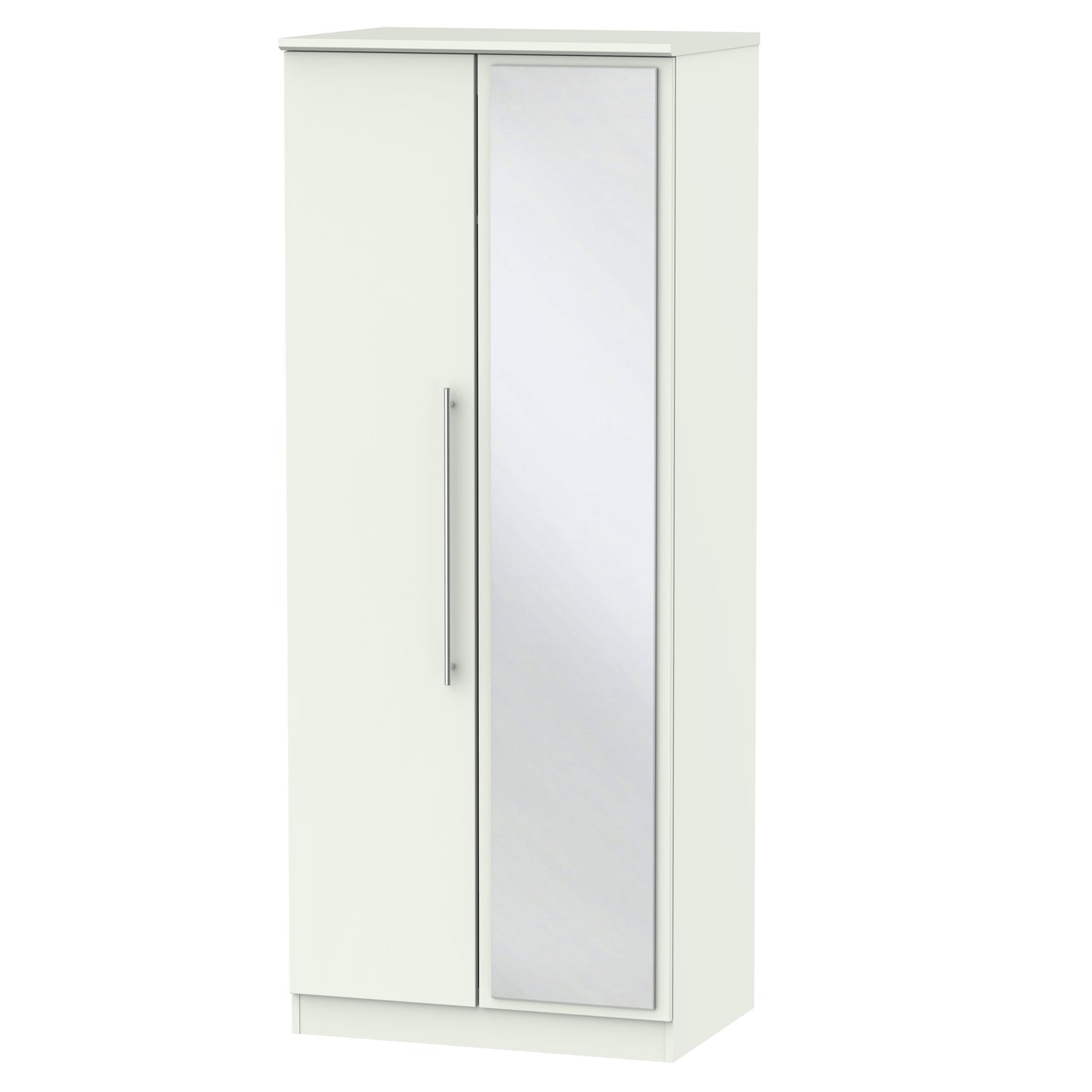 Sherwood Tall Mirror Wardrobe White 2 Doors 1 Shelf 74cm