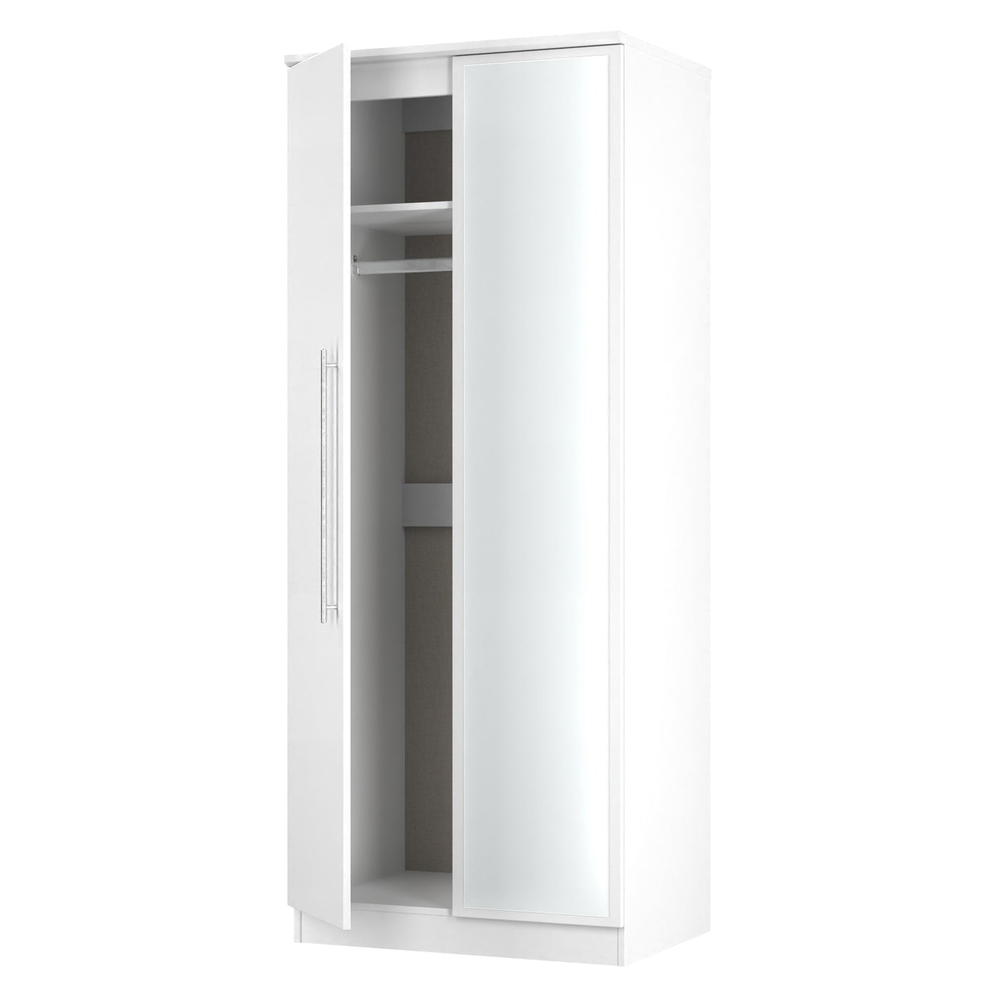 Sherwood Tall Mirror Wardrobe White 2 Doors 1 Shelf 74cm