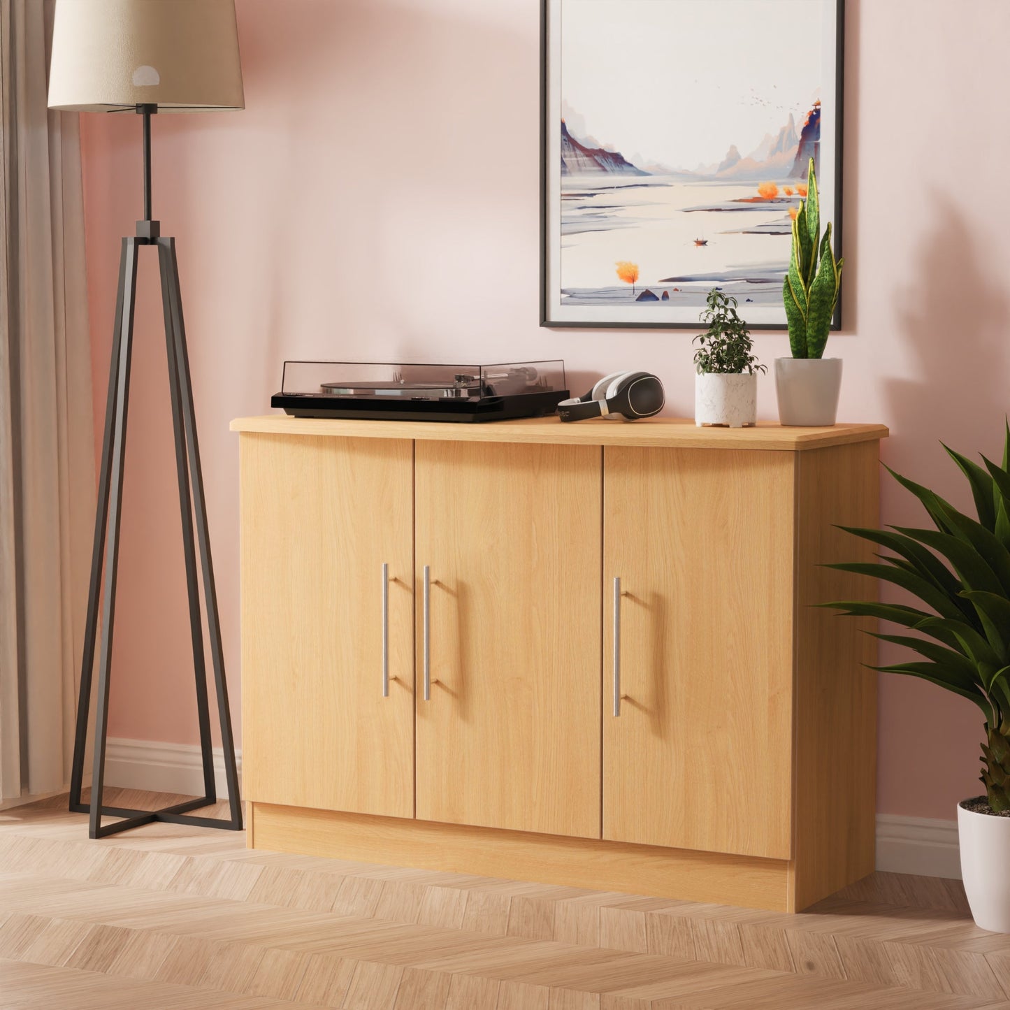 Sherwood Large Cupboard Natural 3 Doors 112cm