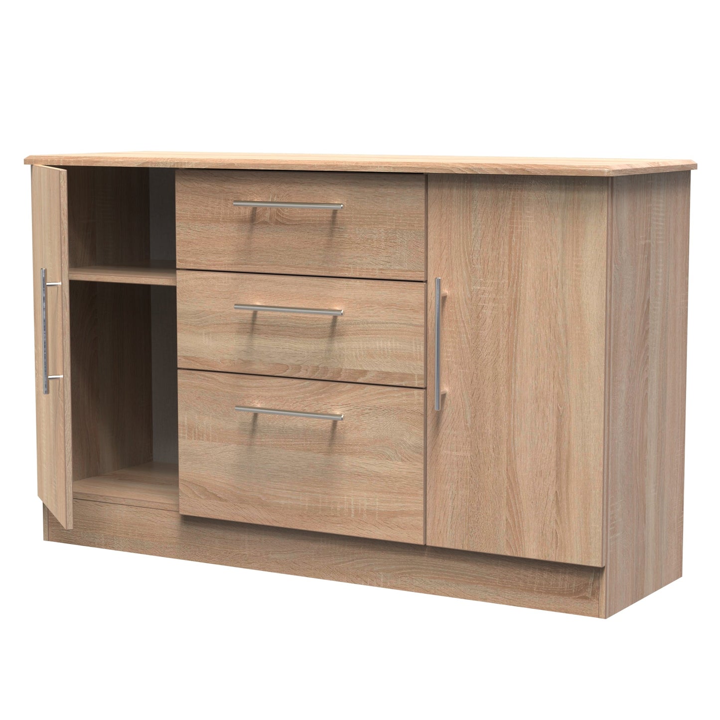 Sherwood Large Sideboard Light Oak 2 Doors 2 Shelves 3 Drawers 128cm