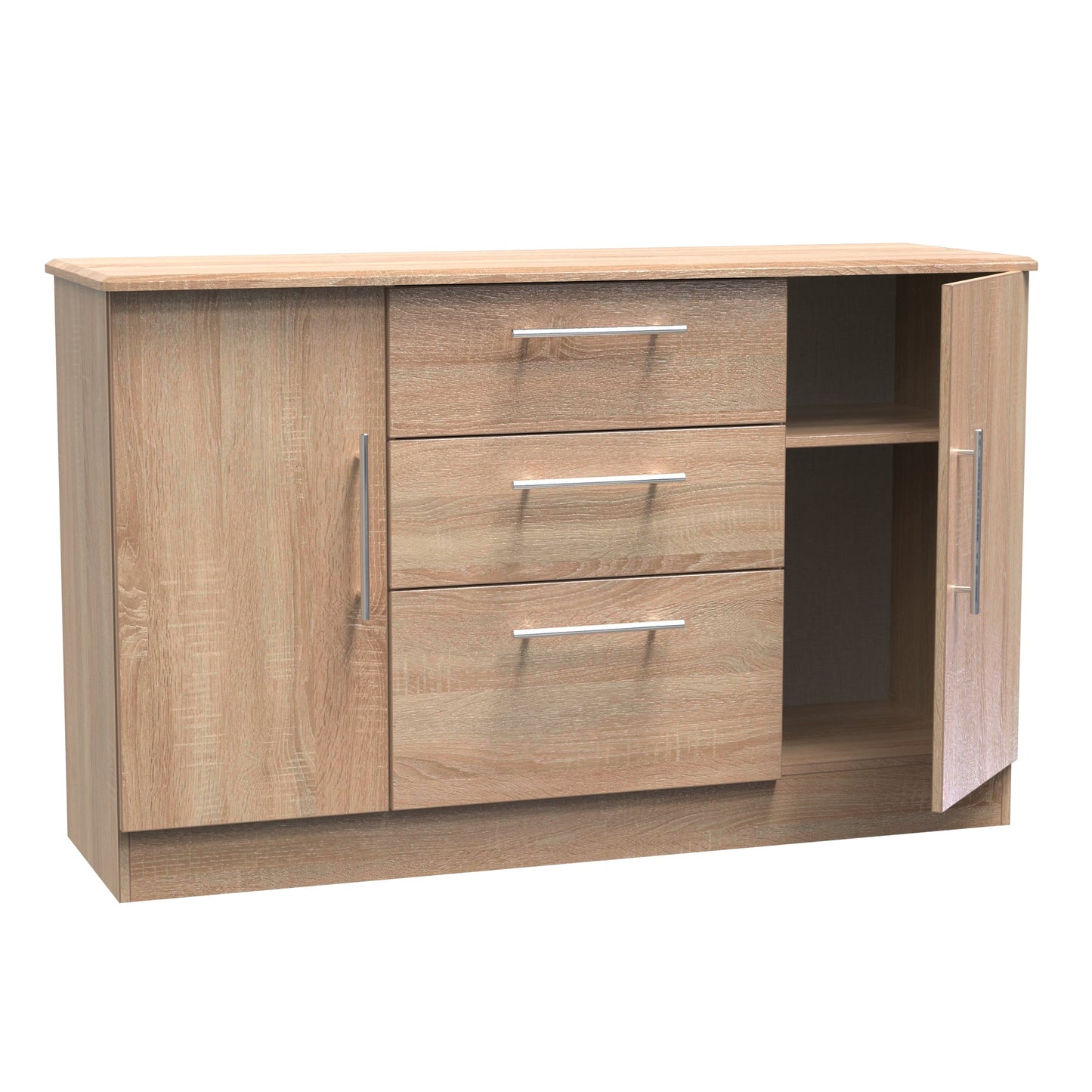 Sherwood Large Sideboard Light Oak 2 Doors 2 Shelves 3 Drawers 128cm