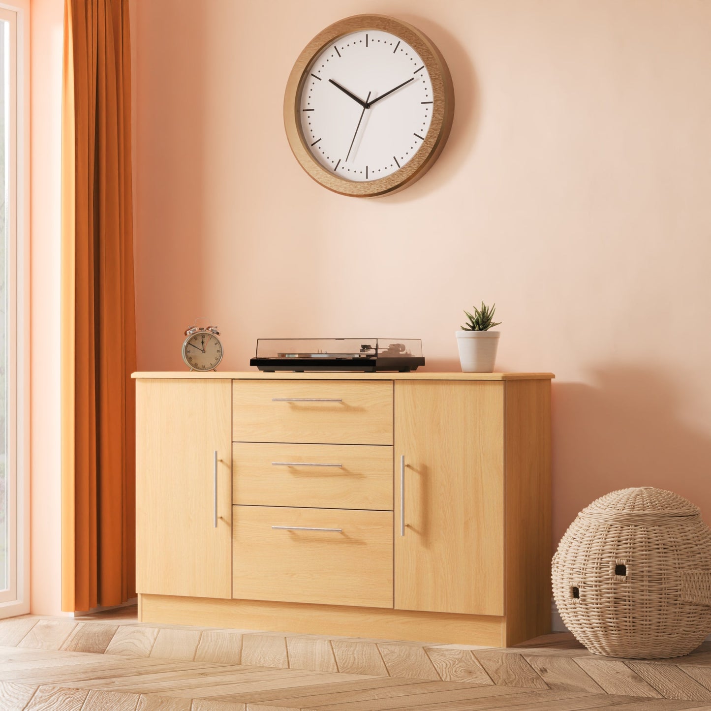 Sherwood Large Sideboard Natural 2 Doors 3 Drawers 128cm