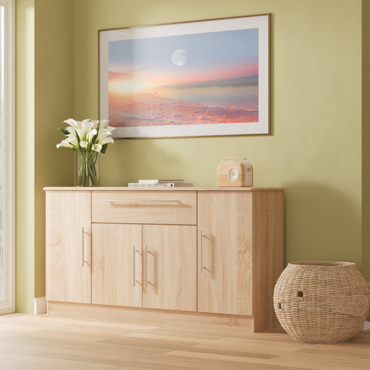Sherwood Large Sideboard Light Oak 4 Doors 2 Shelves 1 Drawer 146cm