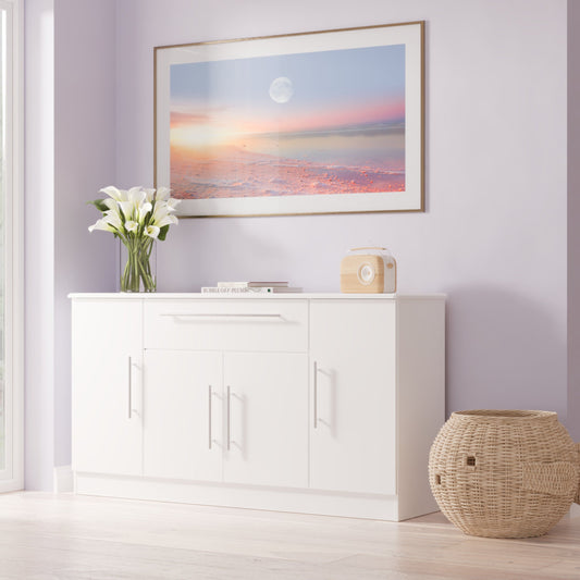 Sherwood Large Sideboard White 4 Doors 1 Drawer 146cm