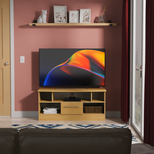 Sherwood TV Unit Natural 5 Shelves 1 Drawer 112cm