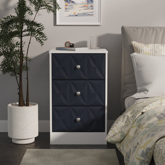San Jose Bedside Table Dark Grey & White 3 Drawers 45cm