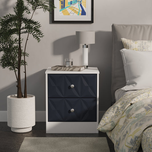San Jose Bedside Table Dark Grey & White 2 Drawers 45cm
